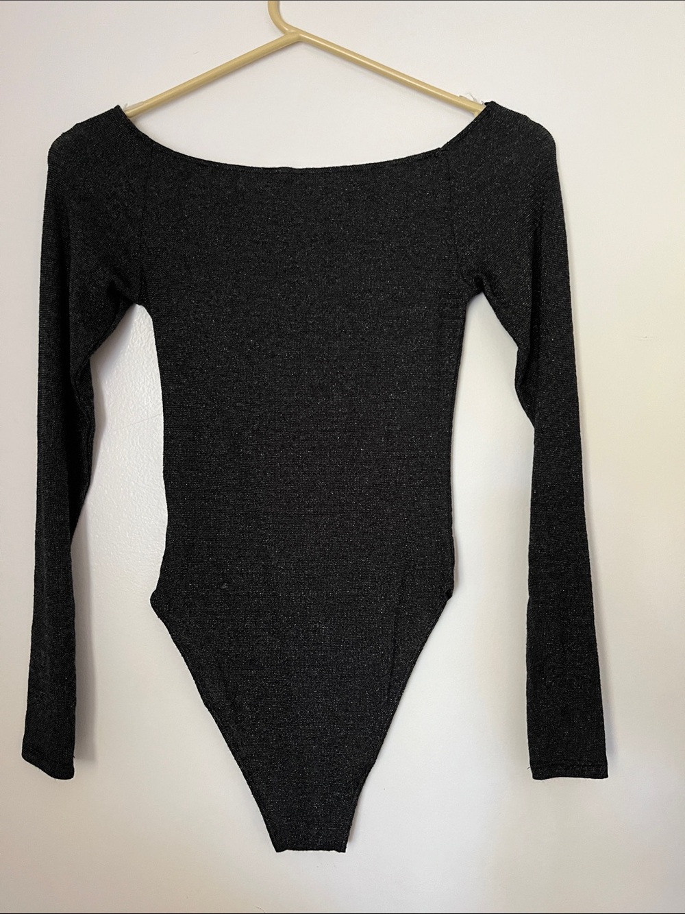 H&M Divided Black Silver Metallic Long-Sleeve Stretchy Bodysuit Top Boatneck - Picture 3 of 6